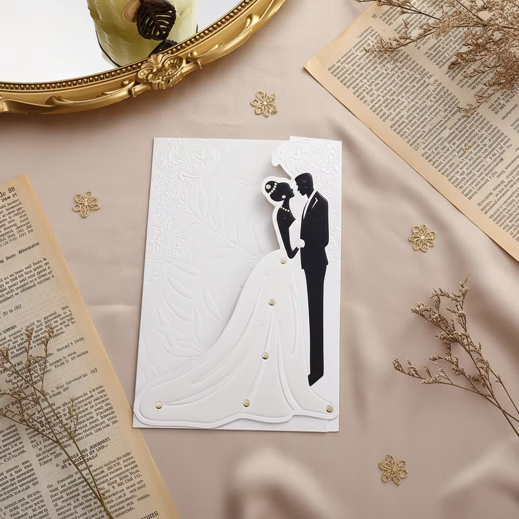 European-style High-end Wedding Invitations with Embossed Patterns Bronzing Printed Customizable Wholesale Invitation Cards