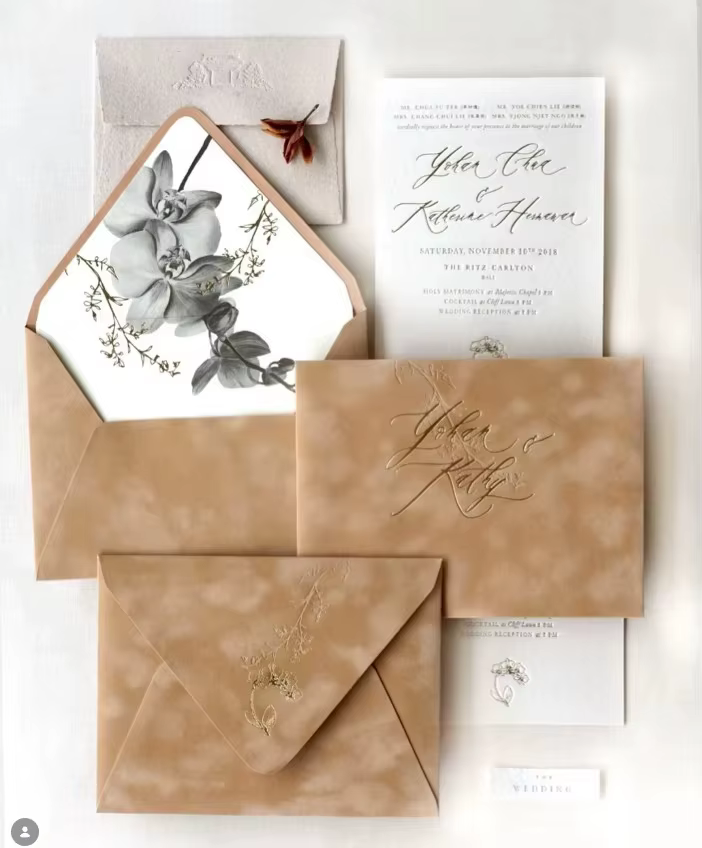 Tan Velvet Suede Wedding Invitation