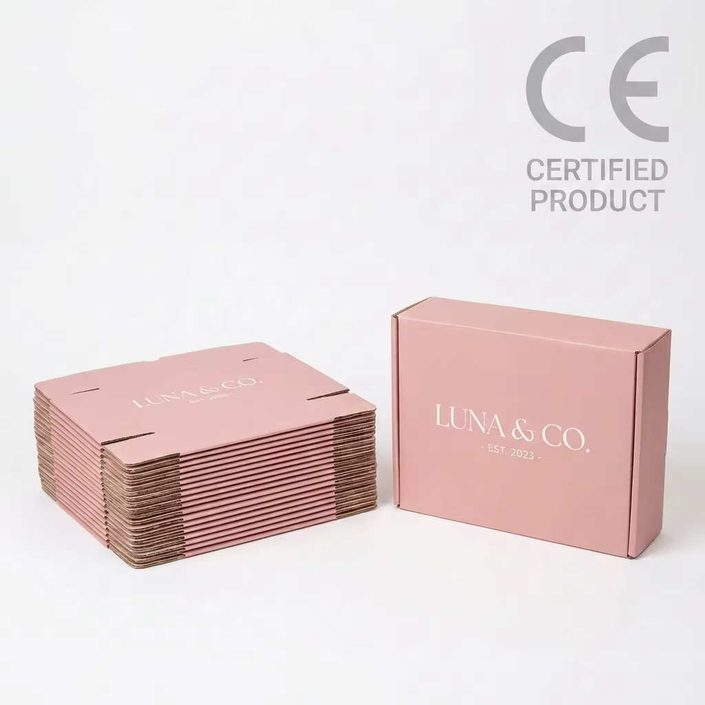 Custom Printed Pink Recyclable Corrugated Mailer Box with Matt Lamination & Stamping for Wedding Subscription Cosmetic Packaging