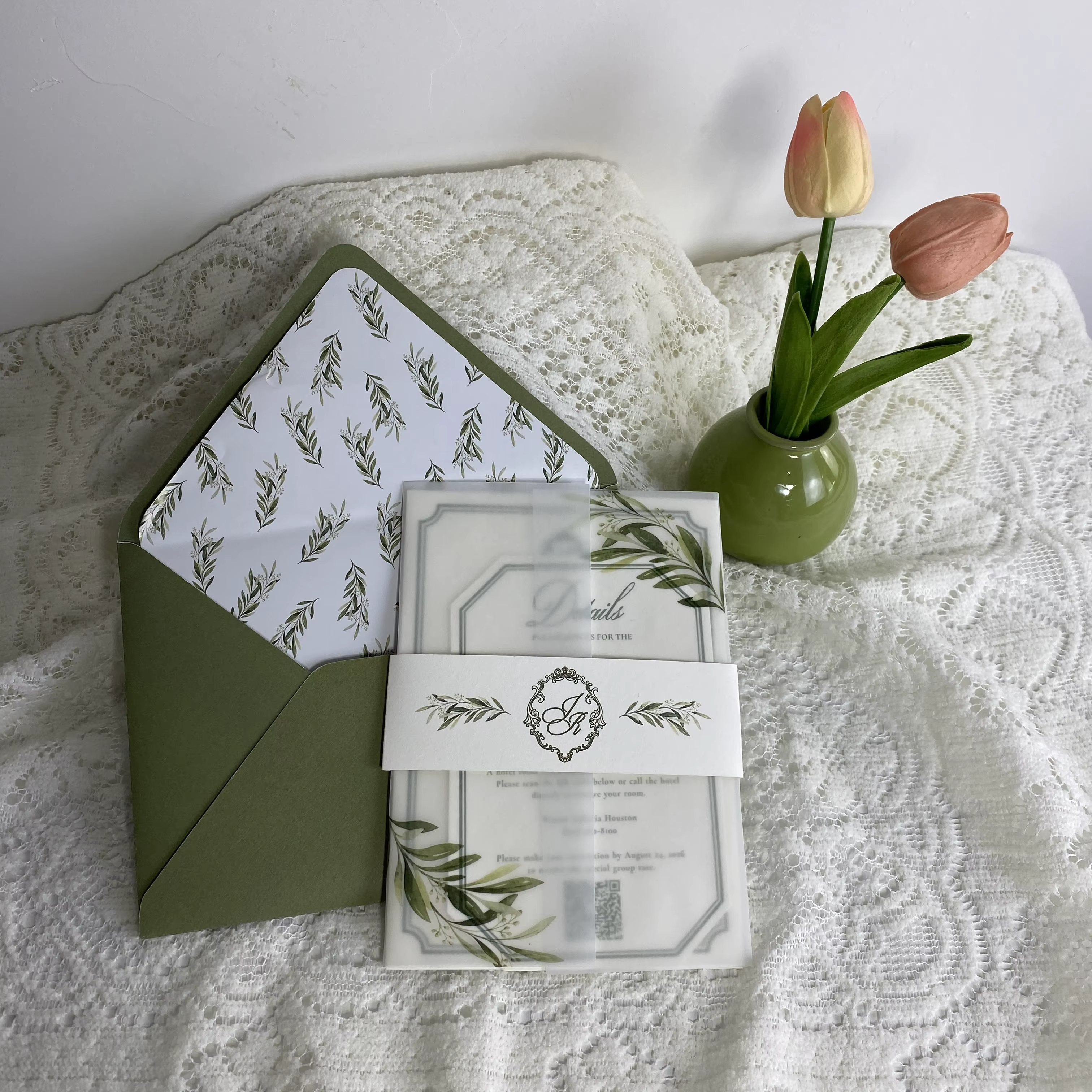 Sage Green Vellum Wedding Invitation