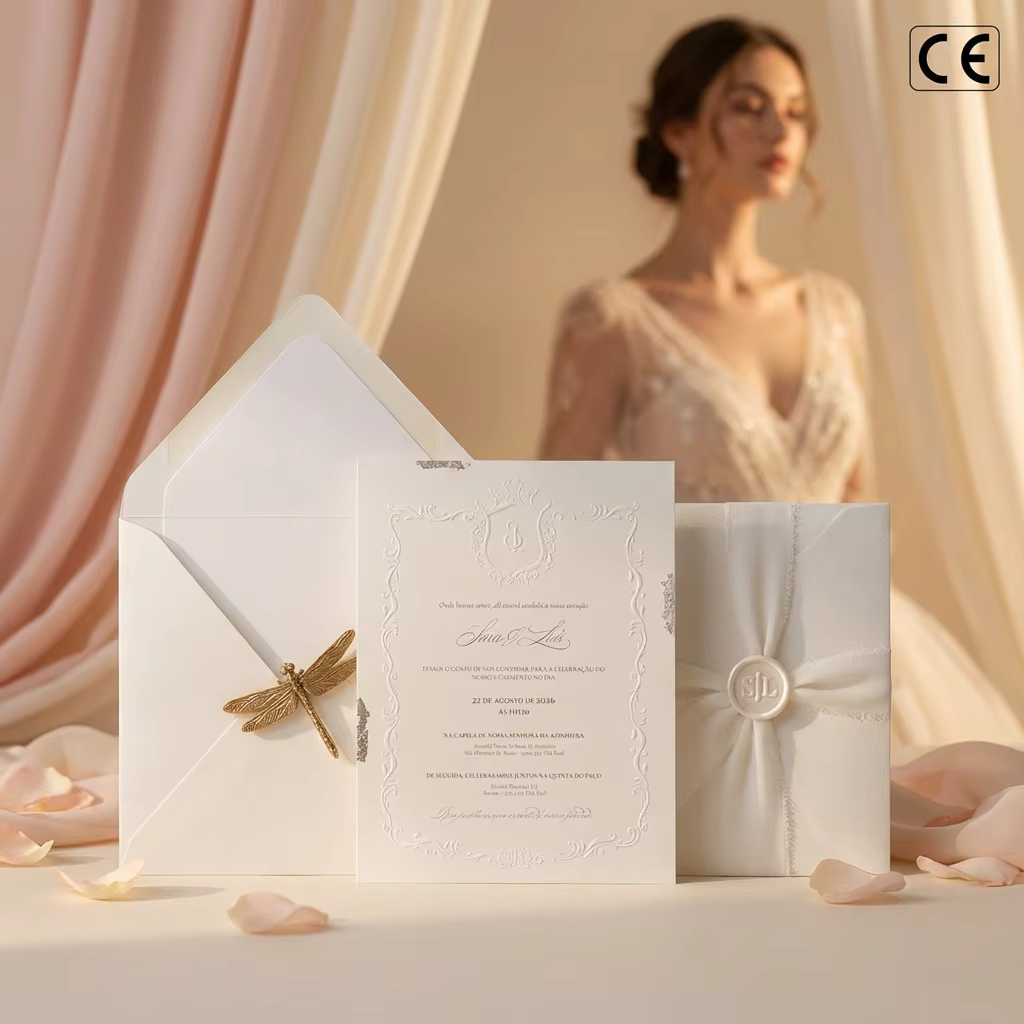 High Quality Prestigious Floral Embossing Wedding Invitation Card Custom Ivory Cardstock With Wax Seal Design Bulk