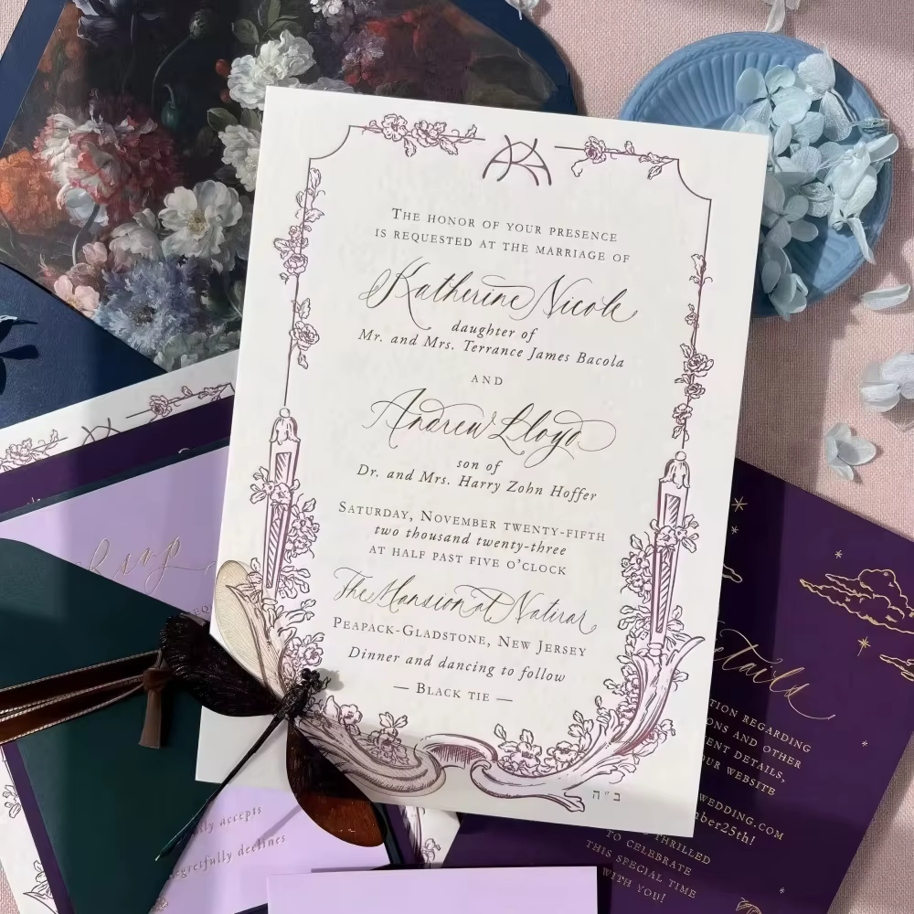 High End Wedding Invitations Luxury Custom 3D Embossed Wedding Invitation Suite RSVP Thank You Details Card Envelope Boutique