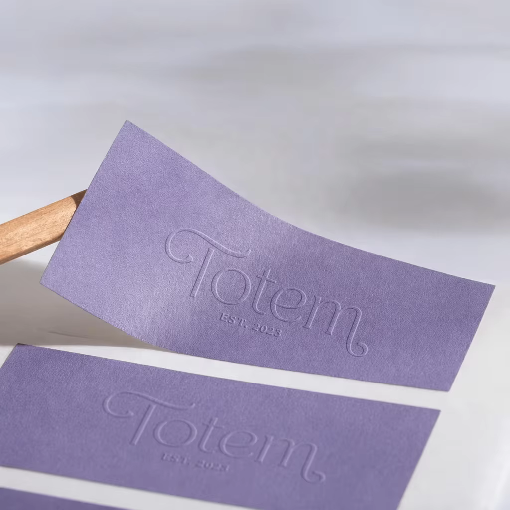 Custom Logo Embossed Print Color Cotton Texture Paper Label Sticker 3D Logo Paper Sticker for Gift Packaging Labels