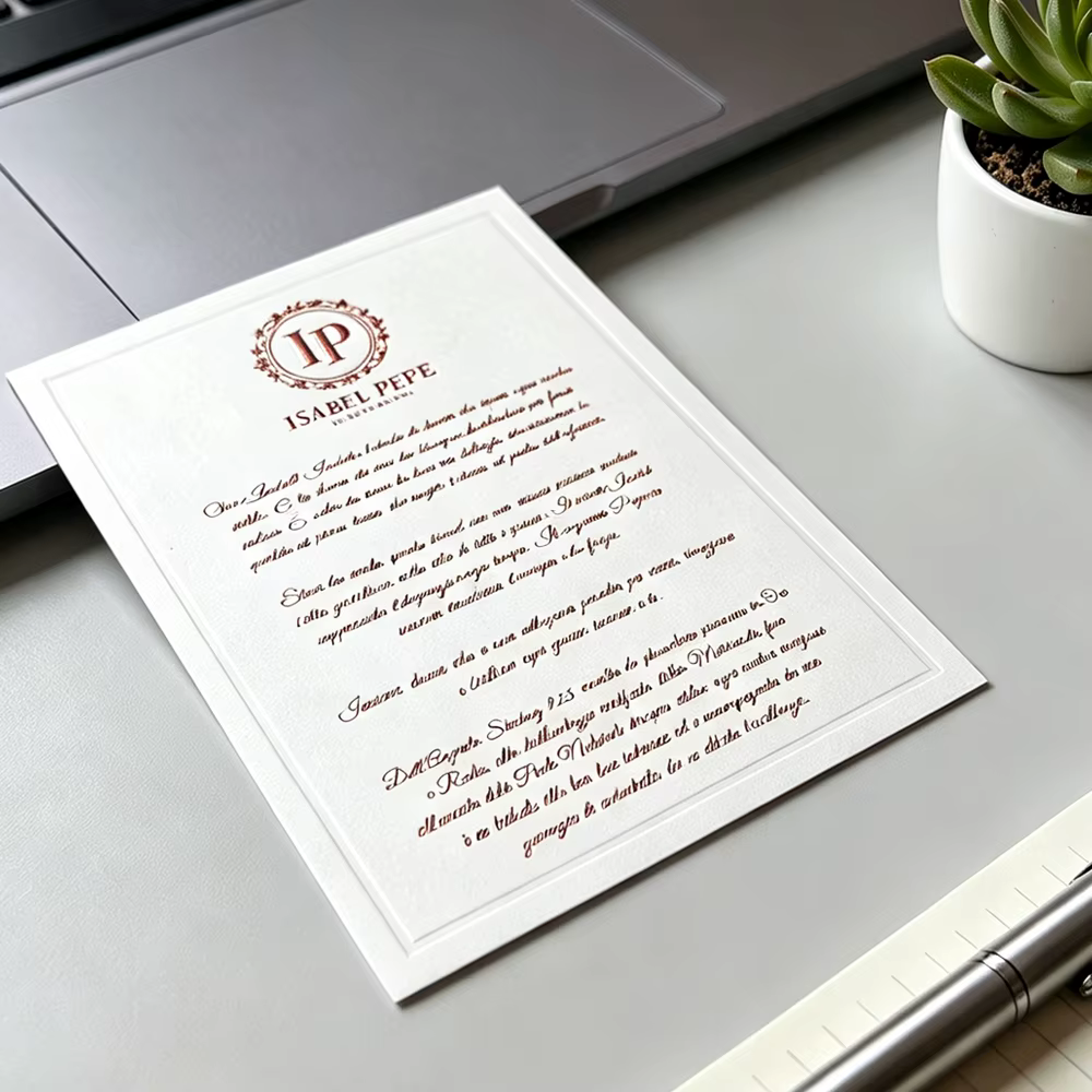 Luxury Copper Monogram White Textured Paper Personalized Stationery Letterhead With Envelope Foil Embossed Custom Printing