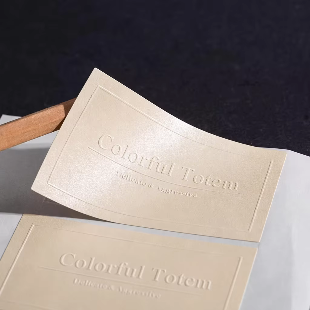Custom Logo Luxurious Rectangle 3D Embossed Adhesive Stickers UV Glossy Concave-Convex Textured Packaging Labels for Candle