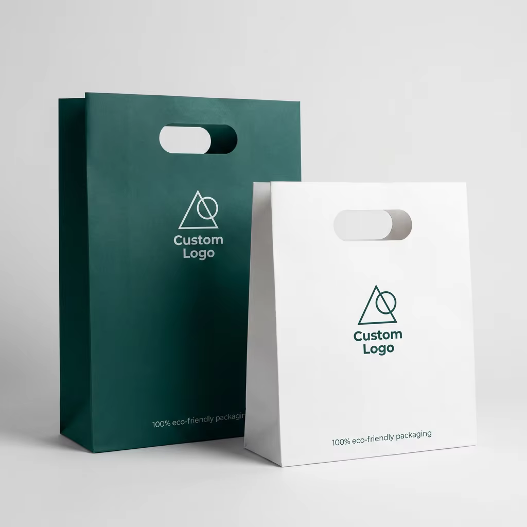 Luxury Unique Design Die Cut Handle Paper Bag Custom Logo Recyclable Brown Kraft Paper Bag High End Boutique Shopping Bag