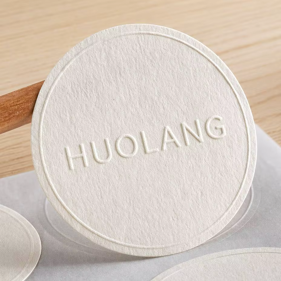 Custom Printed Eco-Friendly 3D Logo Embossed Art Paper Adhesive Sealing Stickers for Gift Craft Packaging Labels