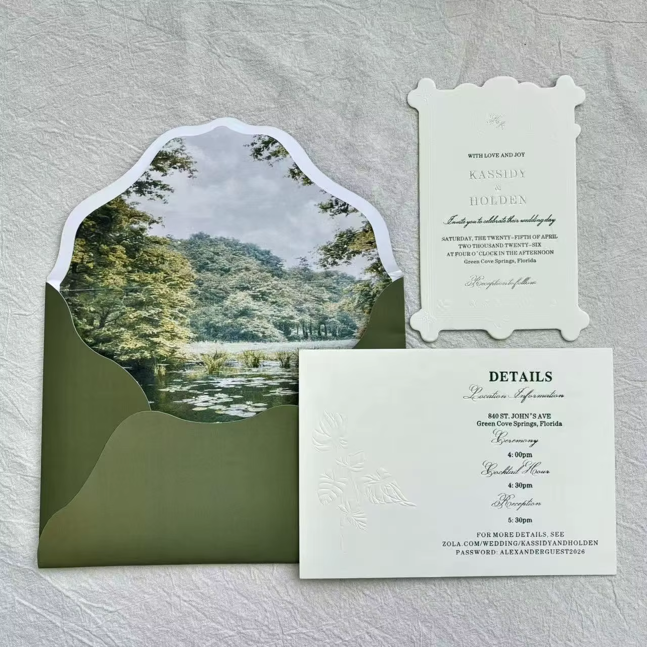 Custom Nature Scenery Die-Cut Wedding Invitation Suite, Personalized Embossed Invite Cards with Envelopes