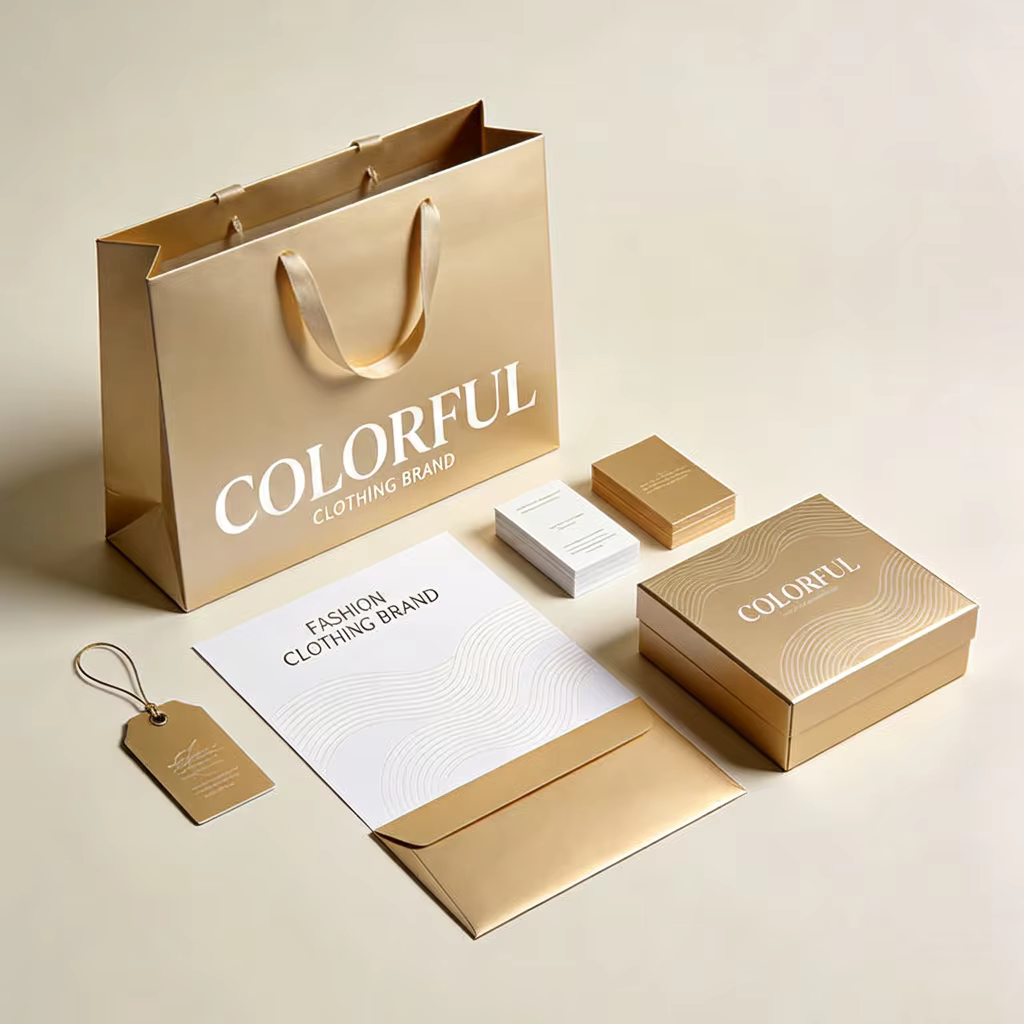 Elite Quality Champagne Gold Retail Bag Custom Print Logo Luxury Merchandise Packaging Bag With Elegant Ribbon Handled Set