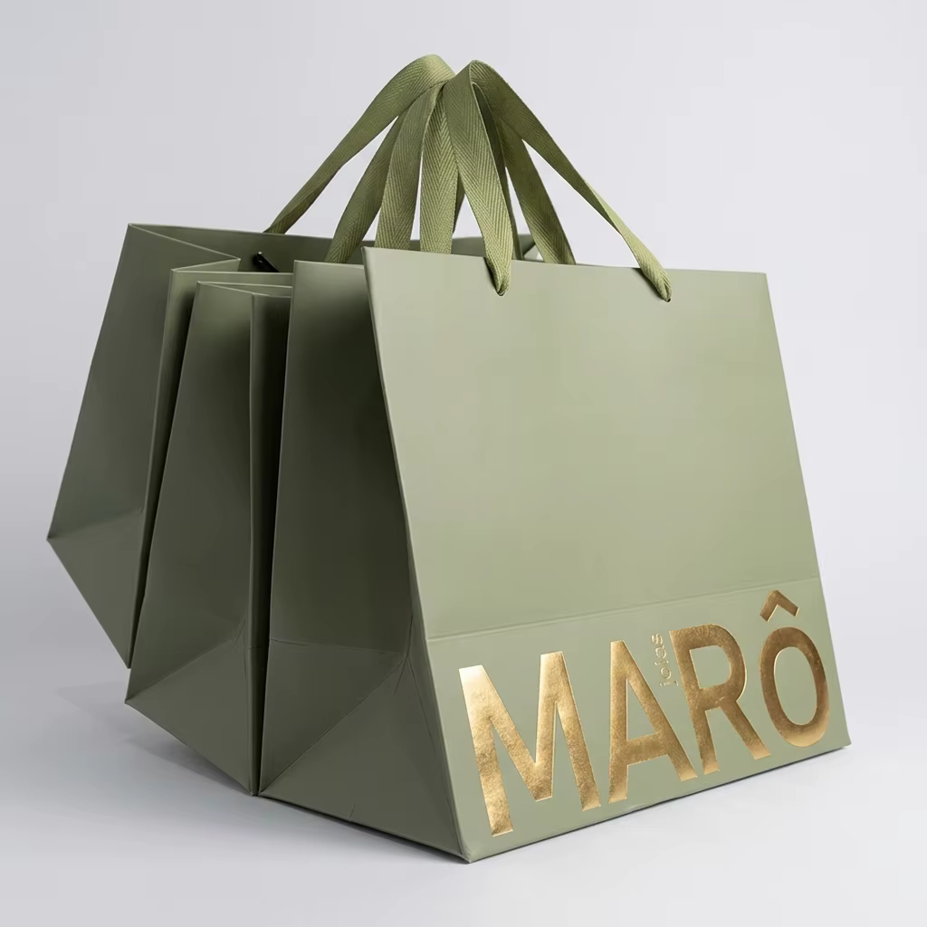 Sophisticated Sage Green Boutique Paper Bag Custom Logo Print for High End Apparel and Jewelry Packaging Suite Set