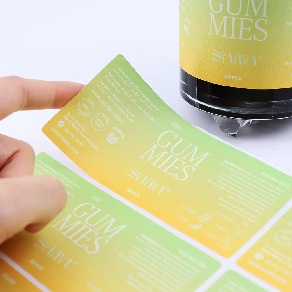 Gradient Custom Packaging Stickers for Gummies Bottles, Waterproof Food Grade Labels for Small Business