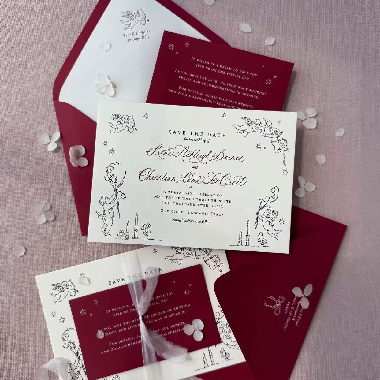 Custom Letterpress Printed Vintage-Style Greeting Cards with Paperboard Envelopes for Church Weddings & Receptions