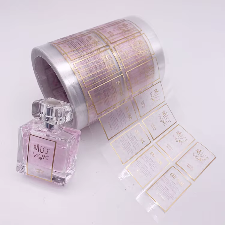 Custom Transparent Adhesive Label Cosmetic Bottle Label Clear Gold Foil Perfume Glass Bottle Sticker