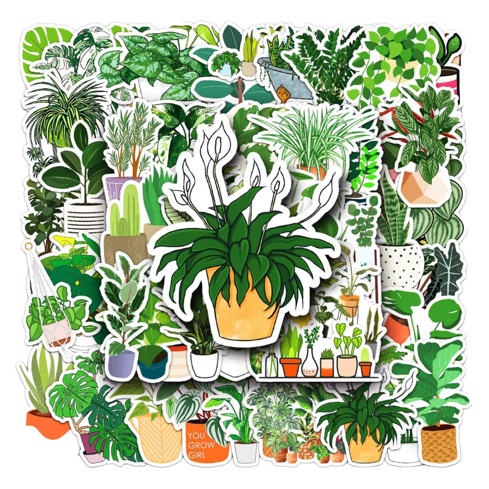 Custom Die Cut Plant Stickers Set Waterproof Vinyl Potted Plant Decal Stickers for Water Bottle Laptop Scrapbooking and Crafts