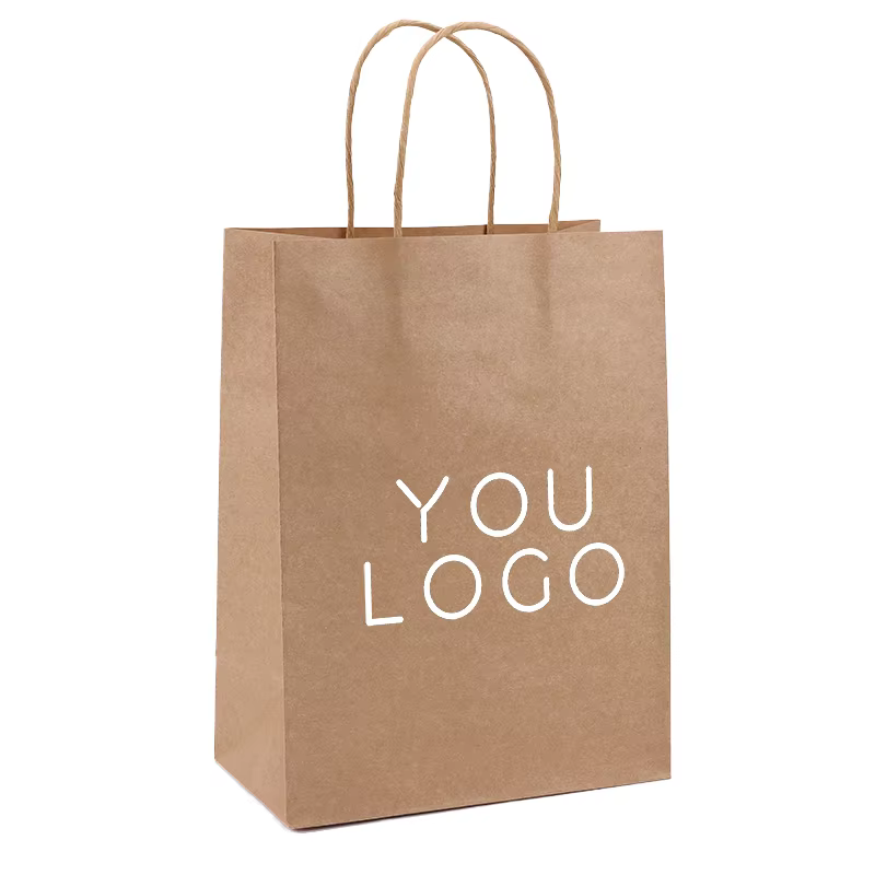 Sophisticated Eco Friendly Recycled Kraft Paper Bag Custom Logo Print for Boutique Food Packaging and Retail Shopping