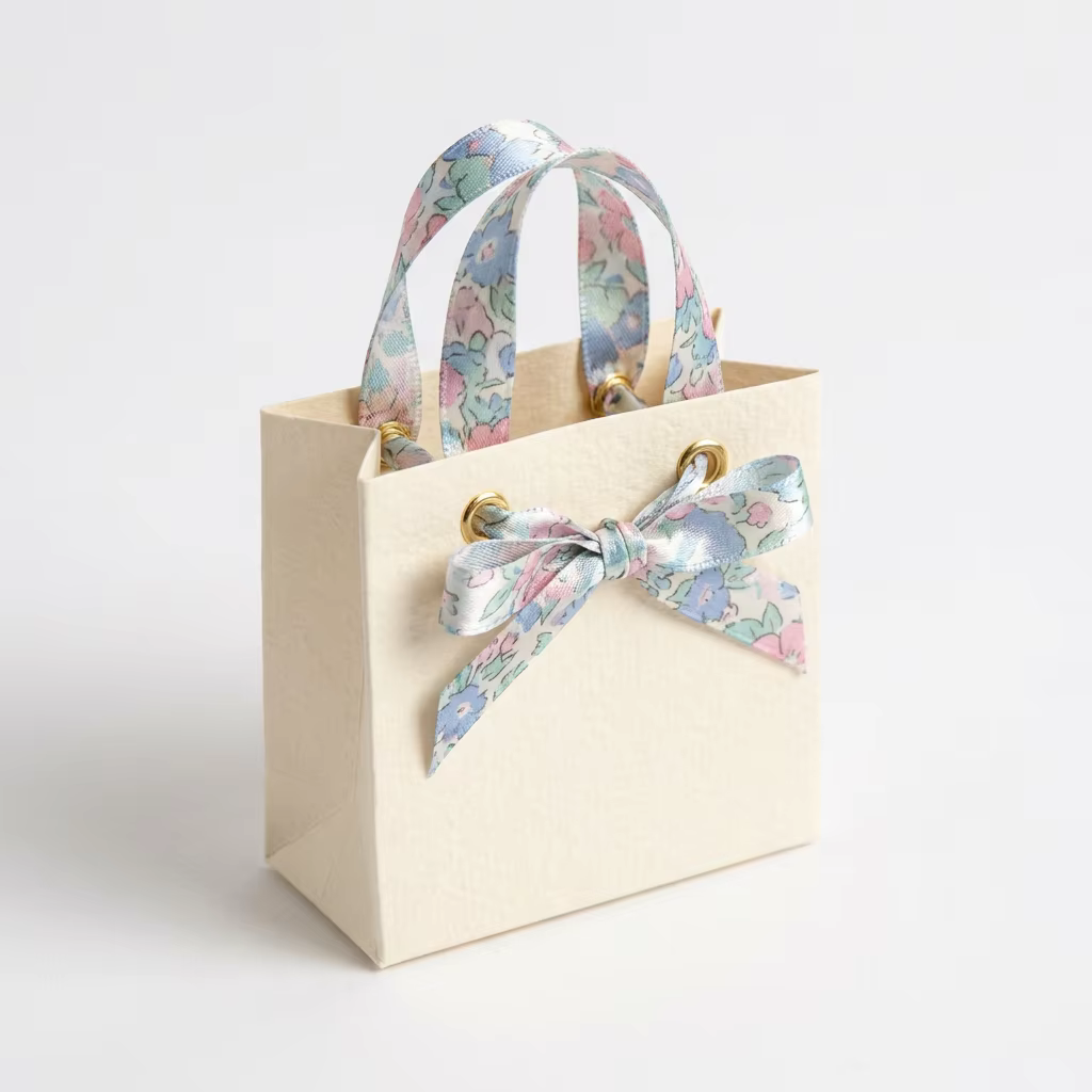 Luxury Mini Cream Gift Bag With Vintage Floral Ribbon Handle Personalized Boutique Jewelry Packaging Suite for Wedding Favor