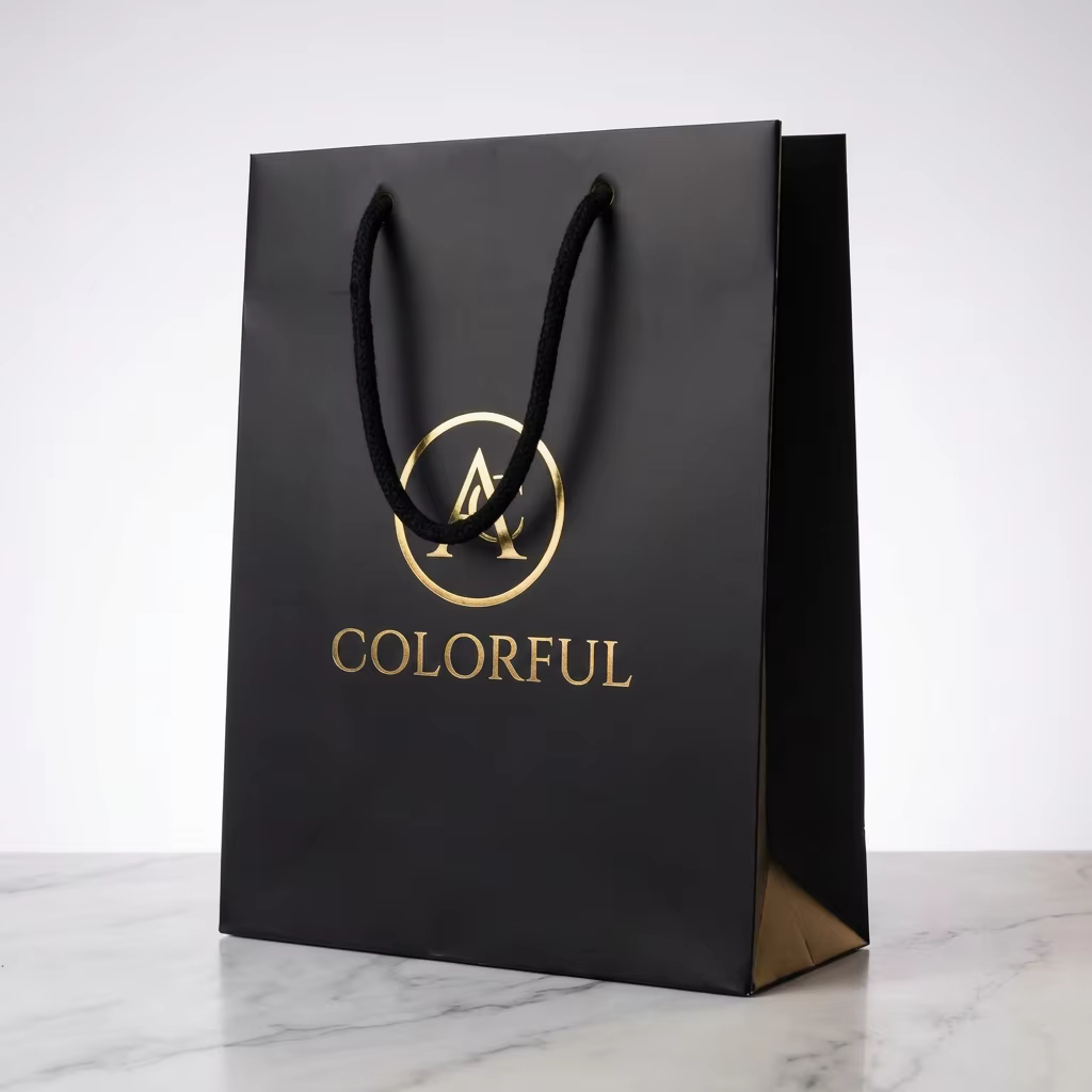 Artisan High End Matte Black Merchandise Bag Custom Identity Stamping Luxury Fashion Boutique Gift Bag With Durable Handle Kit