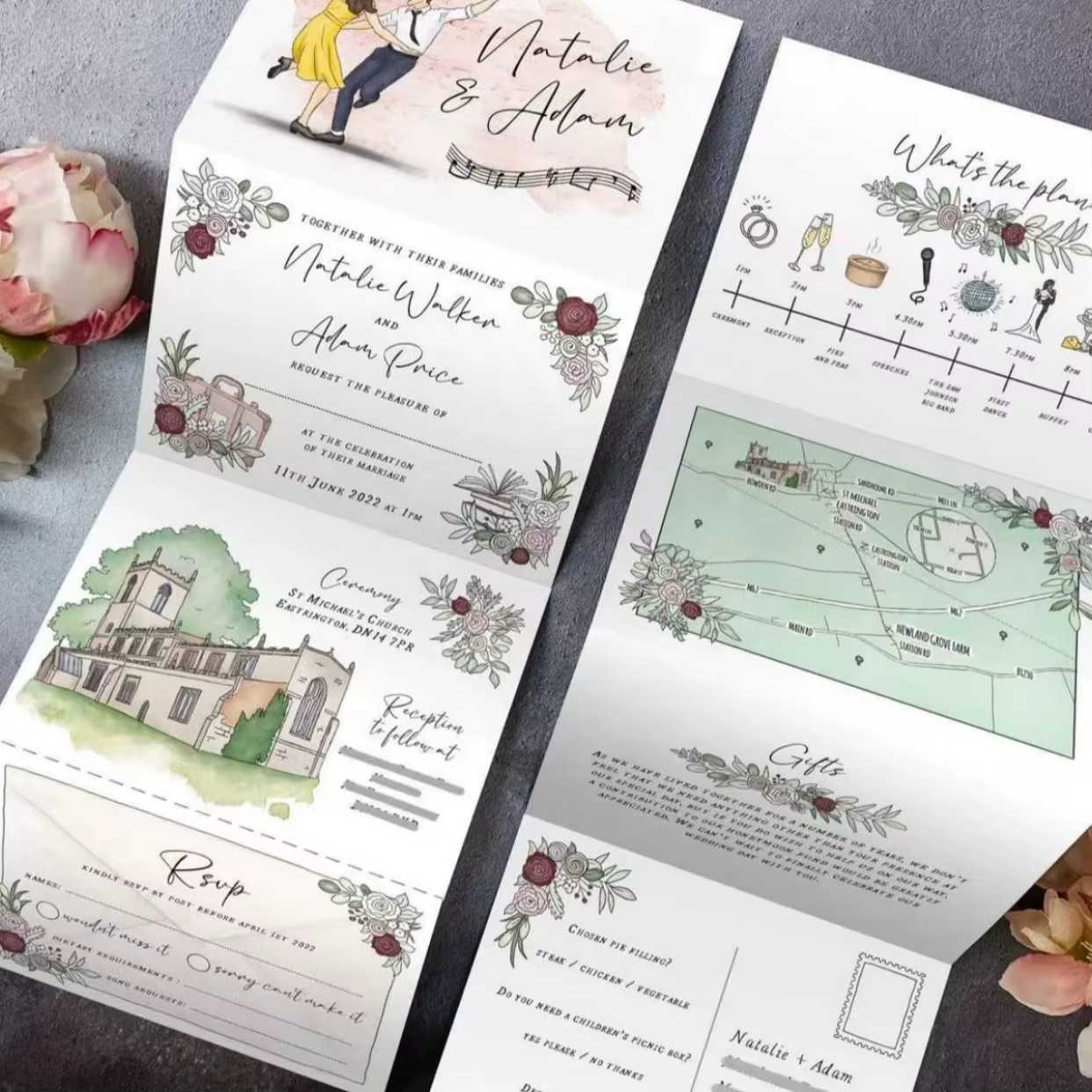 Custom Wedding Invitations Tri-Fold Coated Paper Material Digital Printing Film Lamination Fast Design Sampling