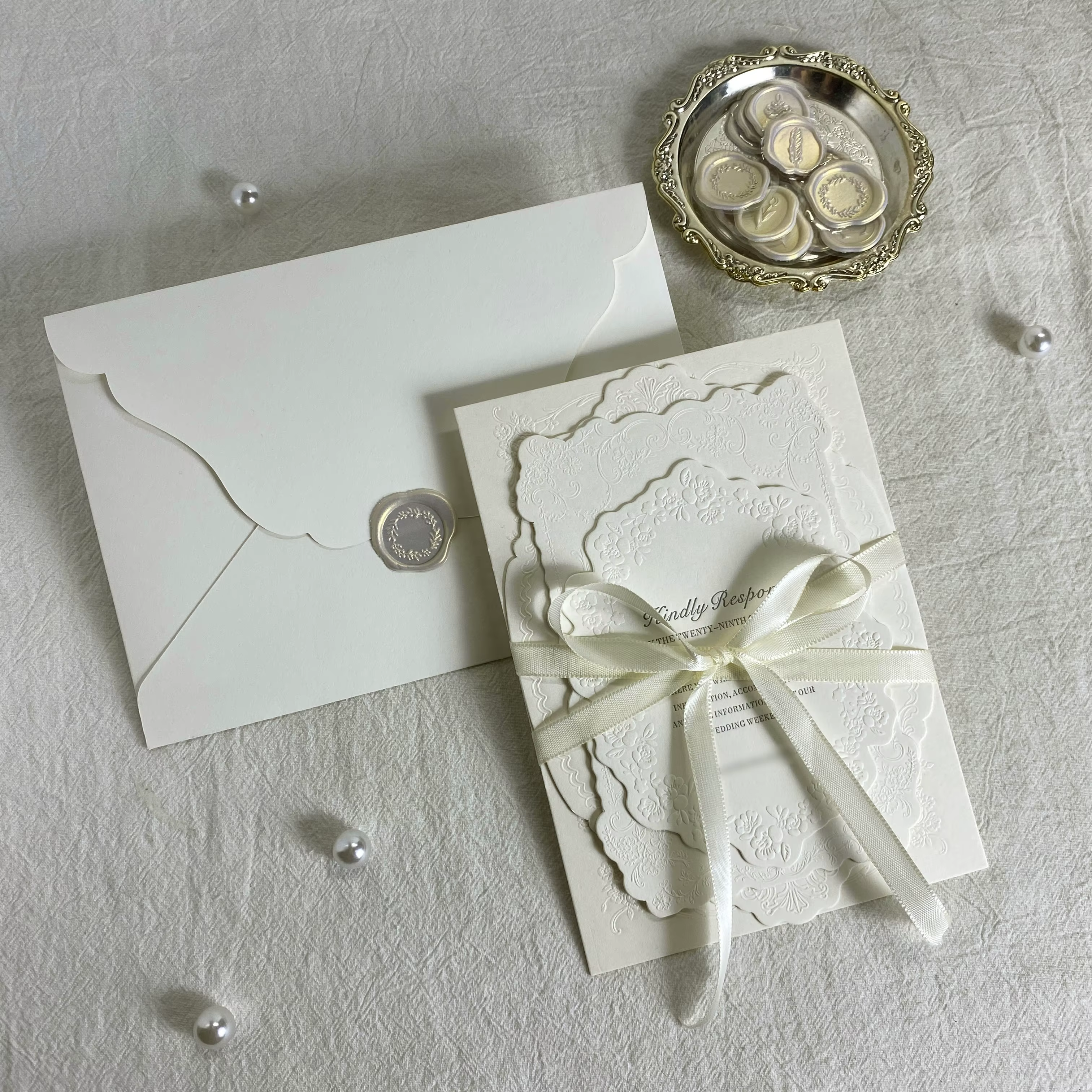 White Floral Wedding Invitation Suite