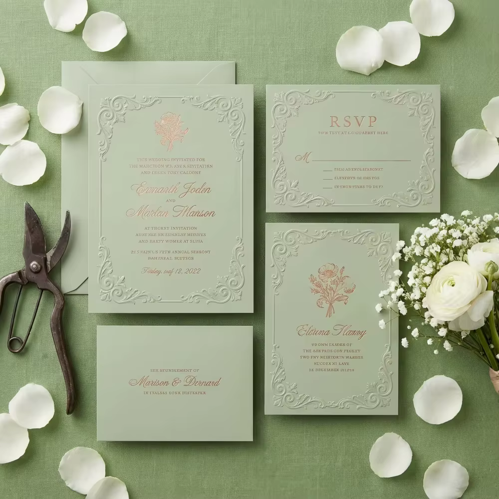 Luxury Botanical Relief Wedding Invitation Suite Details RSVP Thank You Cards Envelopes Professional Set