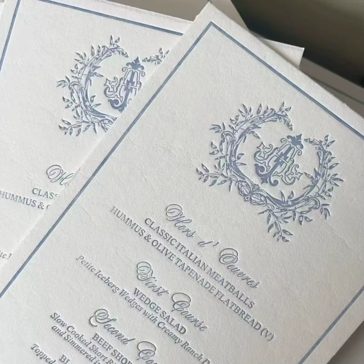 Custom Logo High End Wedding Invitations Thank-You Cards Letterpress Printing on Specialty Paper