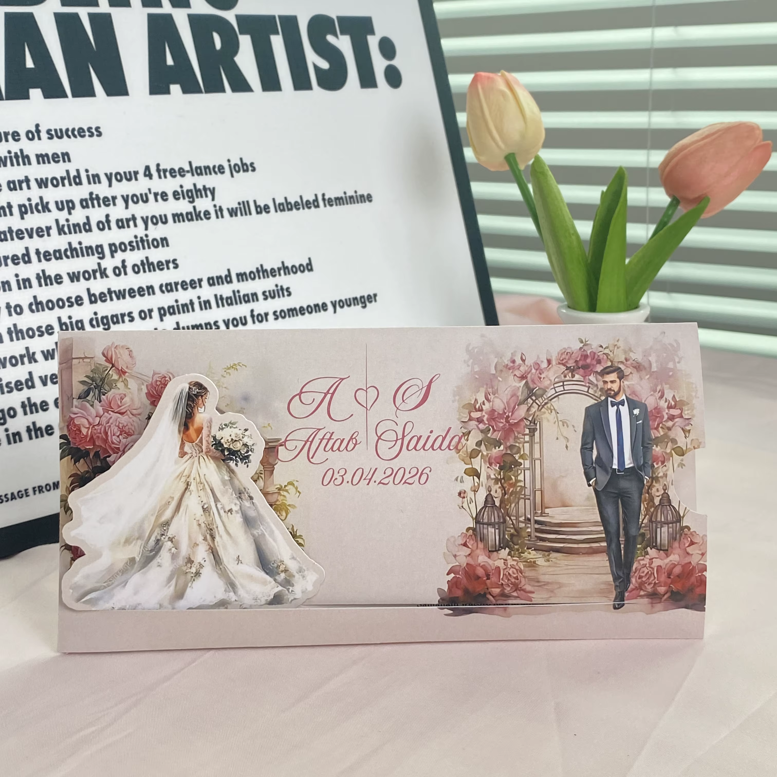 Custom Pop-Up Wedding Invitation Cards with Envelopes, 3D Romantic Bride Groom Invite, Personalized Floral Marriage Announcement