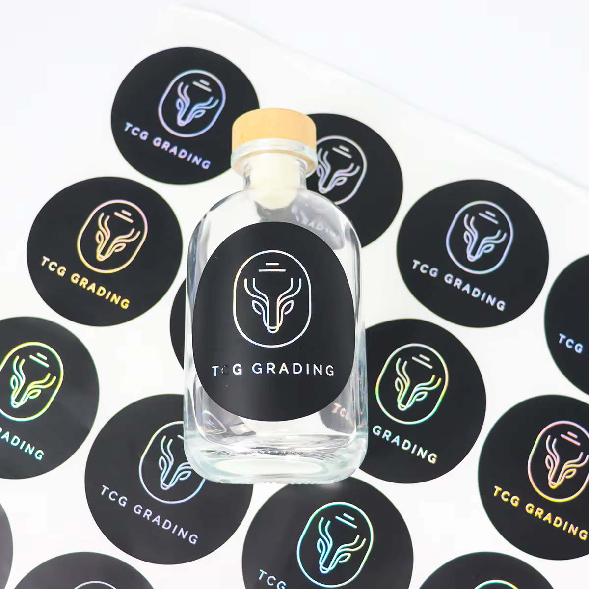 Custom Copper Paper Packaging Stickers with Black Print Holographic Silver Foil for Glass Bottles