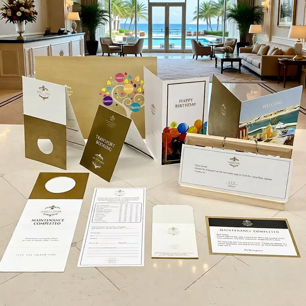 Full Service Printing Solutions for Hospitality Amenities Stationery Suite Custom Logo Hanger
