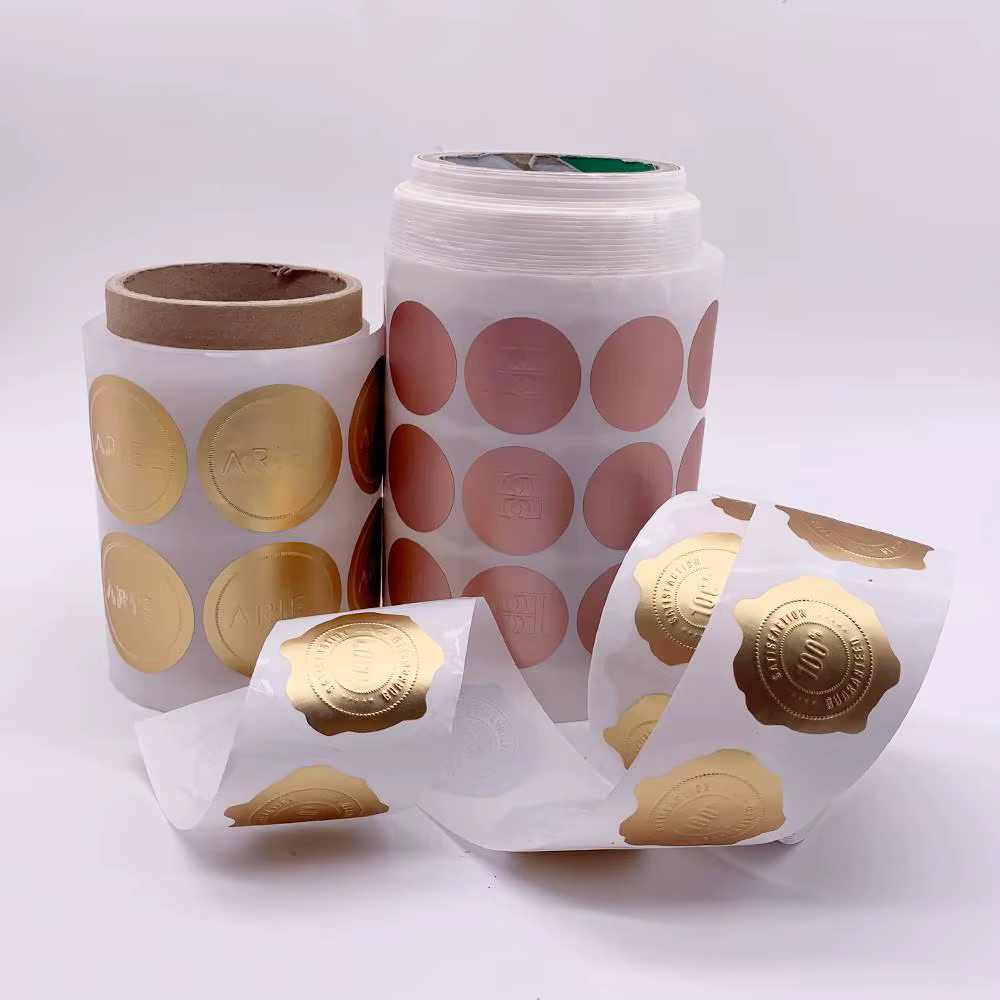 Custom Printed Logo Waterproof Adhesive Gold Foil Vinyl Stickers for Cosmetic Packaging Perfume Mascara False Eyelashes Food