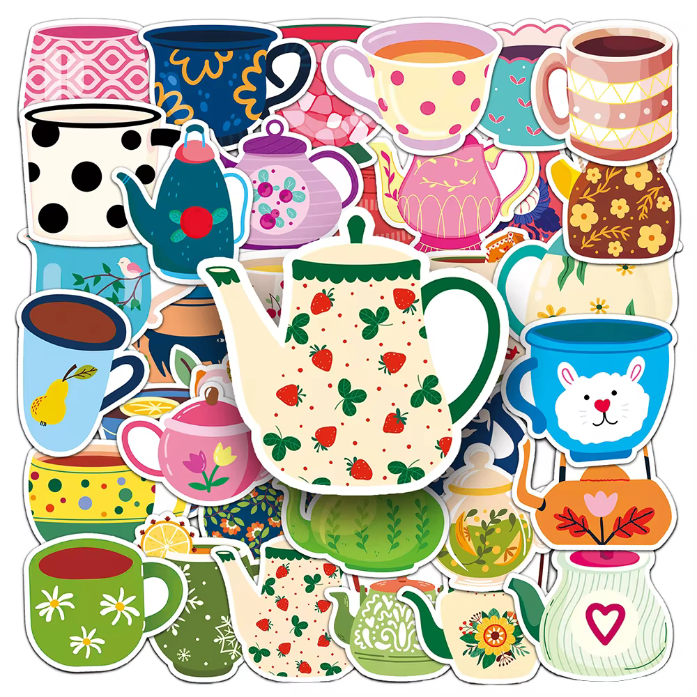 Custom Die Cut Tea Stickers Home Decor Self-Adhesive Vinyl Waterproof Cartoon Pattern