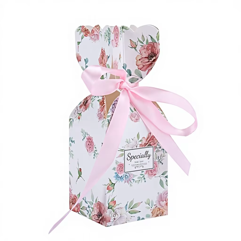 YolieraArt Wedding Sweets Box 50pcs Square European Style Candy Container White Cardboard Floral Painting Ribbon China for