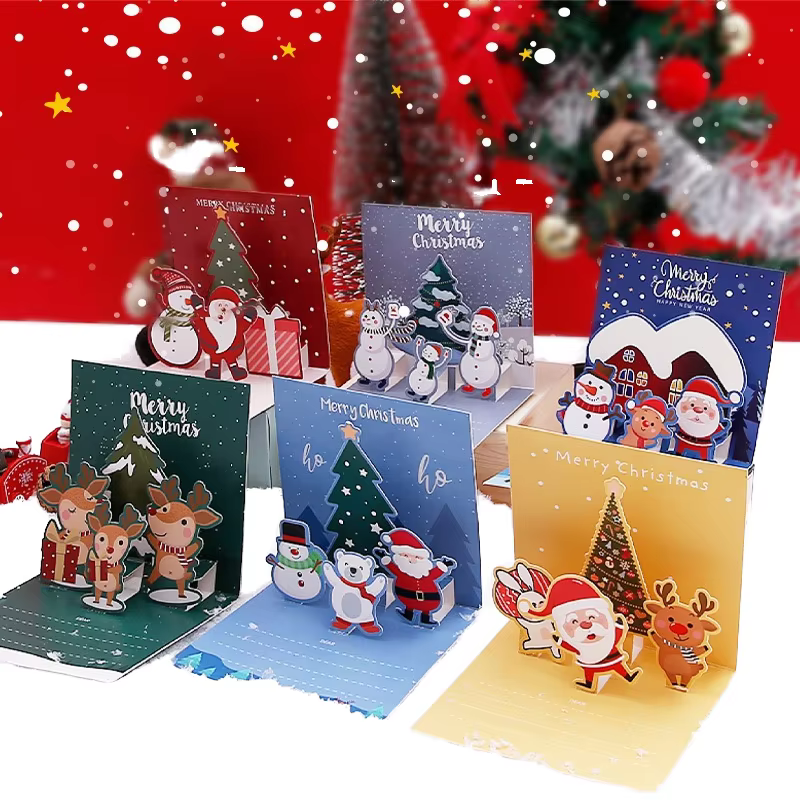Final Stock Ready 3D Pop up Xmas Greeting Card with Digital Printing on Offset Paper