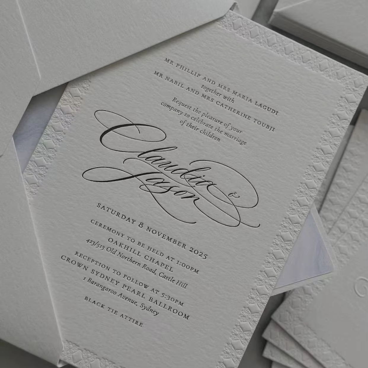 Luxury Texture Wedding Invitations Custom Artwork Design High-End Craft Letterpress Printing with Envelopes