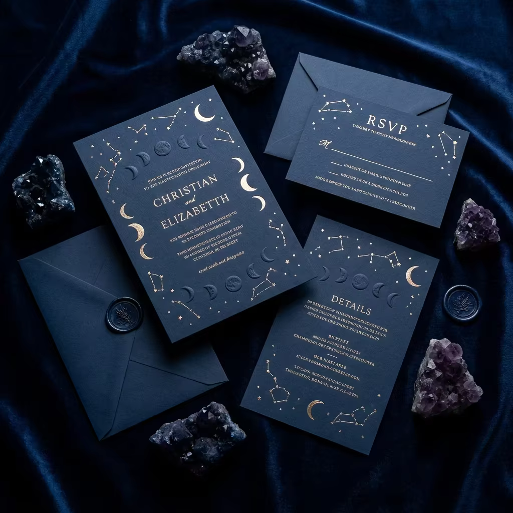 Premium Galaxy 3DEmbossed Luxury Midnight Blue Wedding Invitation Set Constellation Foil Stamping Celestial Stationery ForEvent