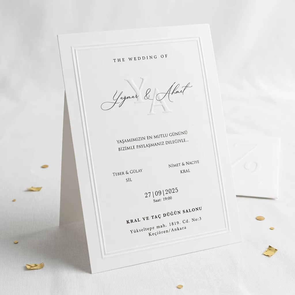Velvet Ribbon Bow Luxury Bespoke Wedding Invitation Sets Minimalist White 3D Embossed Stationery Custom Event Pocket