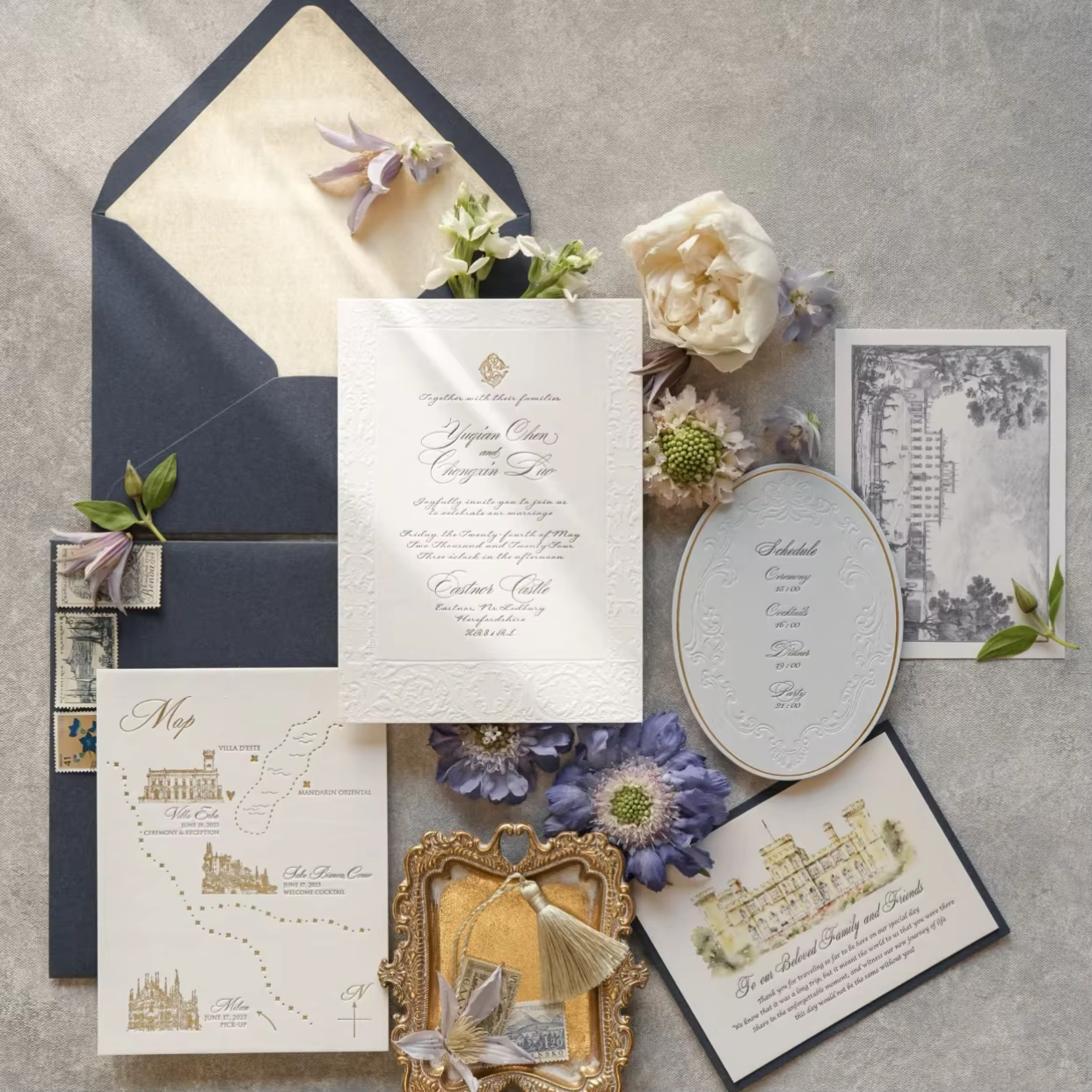 Luxury Classic Embossed Wedding Invitation Card Elegant Letterpress Design Custom Color Logo