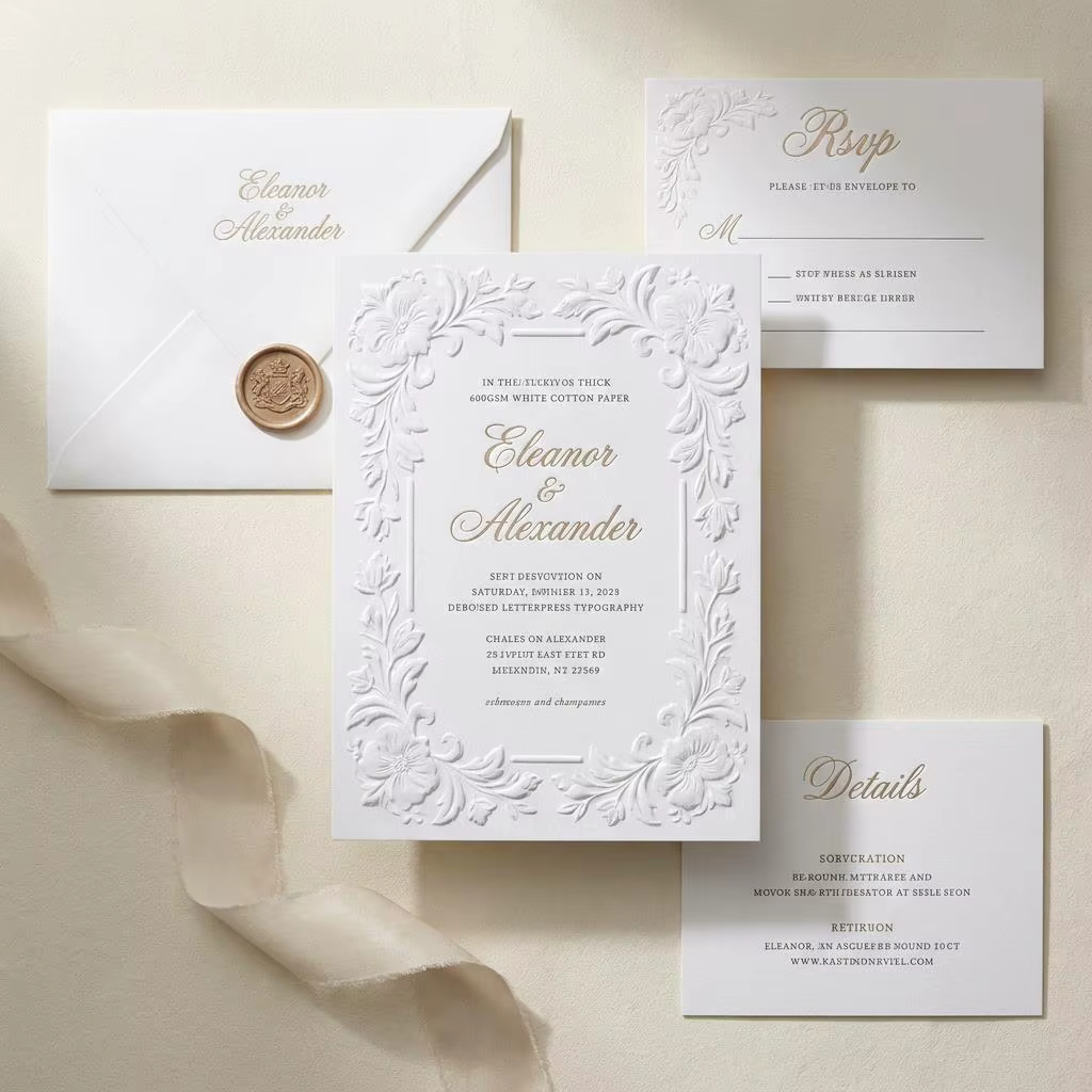 Elegant Floral Frame Luxury Palace 3D Embossed Wedding Invitation RSVP Details Card Thank You Card Envelope Set