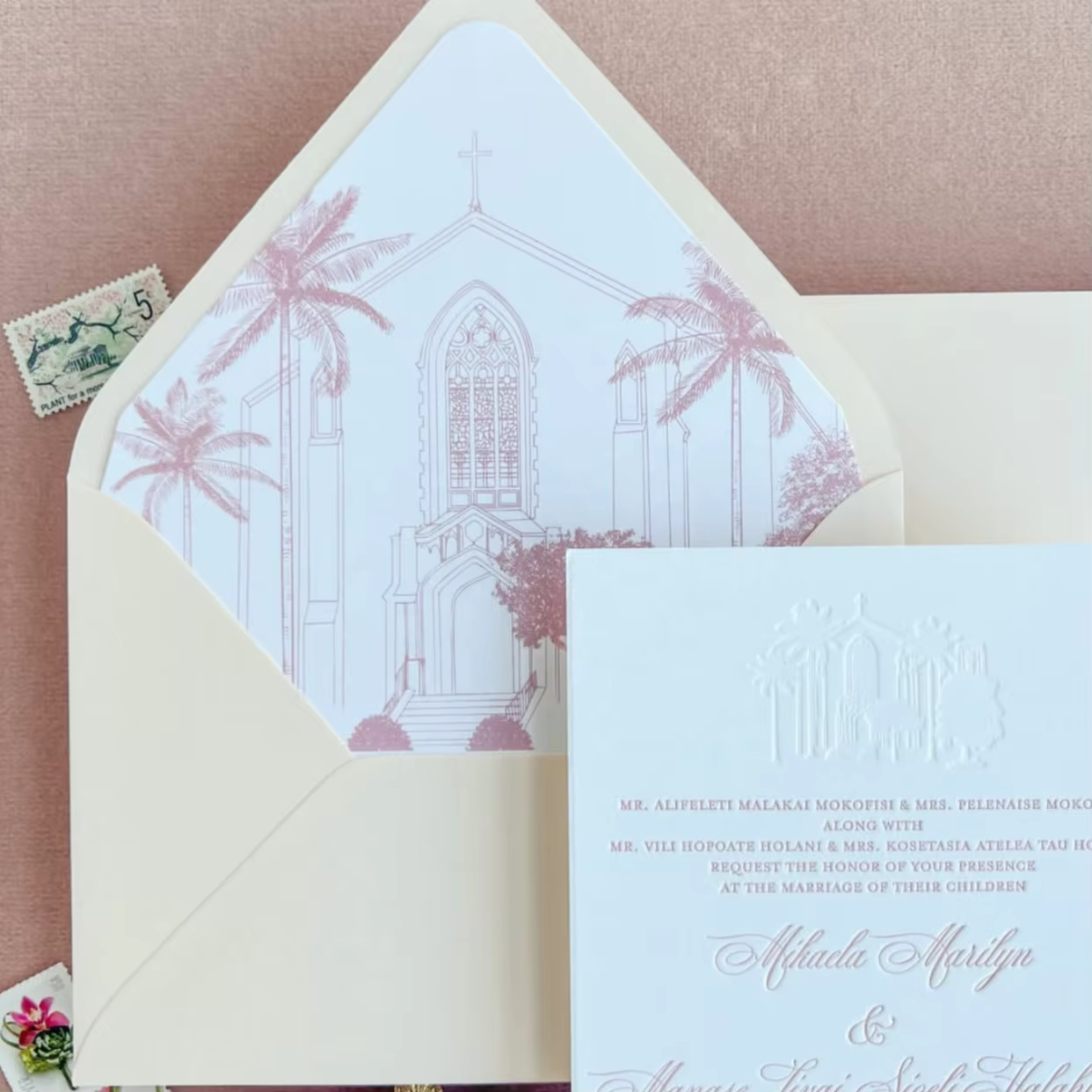 Custom Wedding Invitation Cards & Envelopes with Art Paper Embossing Letterpress Printing Custom Shapes