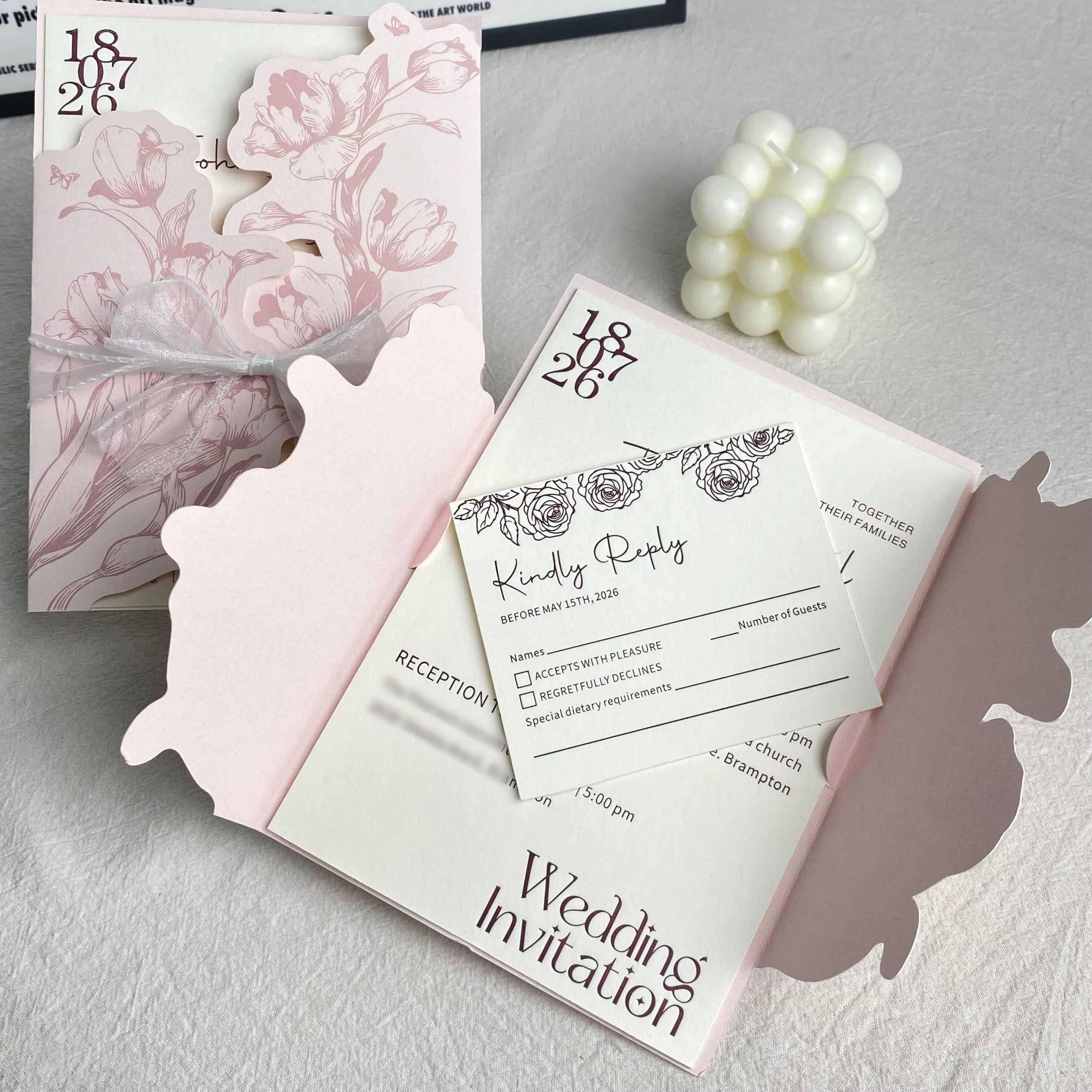 Luxury Burgundy Velvet Embossed Wedding Invitations 5x7 Paper Invitation Kits with Wraps Pocket for Bridal Events