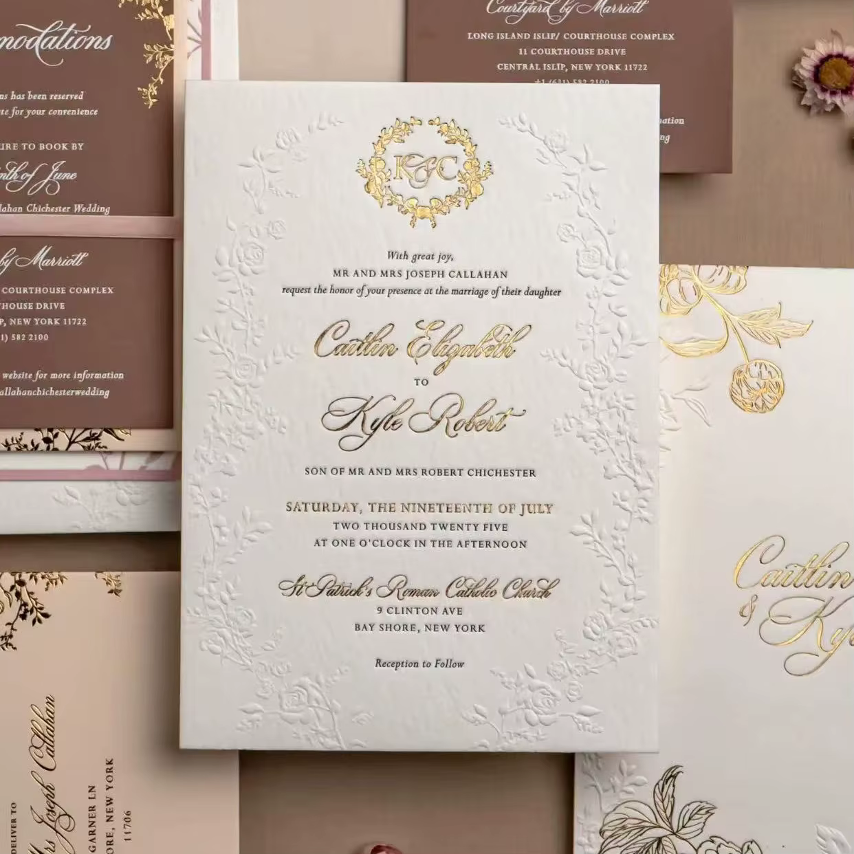 Custom Luxury Wedding Invitation Suite, Full Embossed Process, Fast Digital Proof & Quick Sample Service