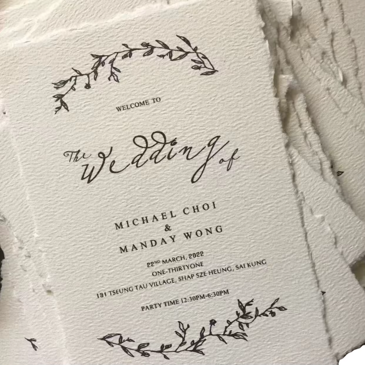 High End Wedding Invitations Greeting Card Irregular Edge Premium Paper Cardstock Letterpress Printed