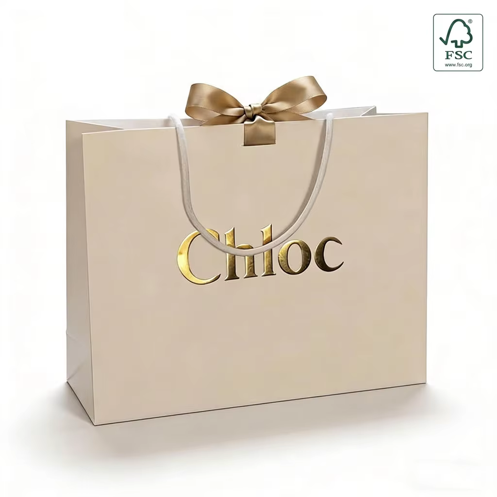 Luxury Custom Logo Paper Shopping Bag Elegant Gold Foil Printing Personalized Boutique Retail Packaging for Fashion Brand