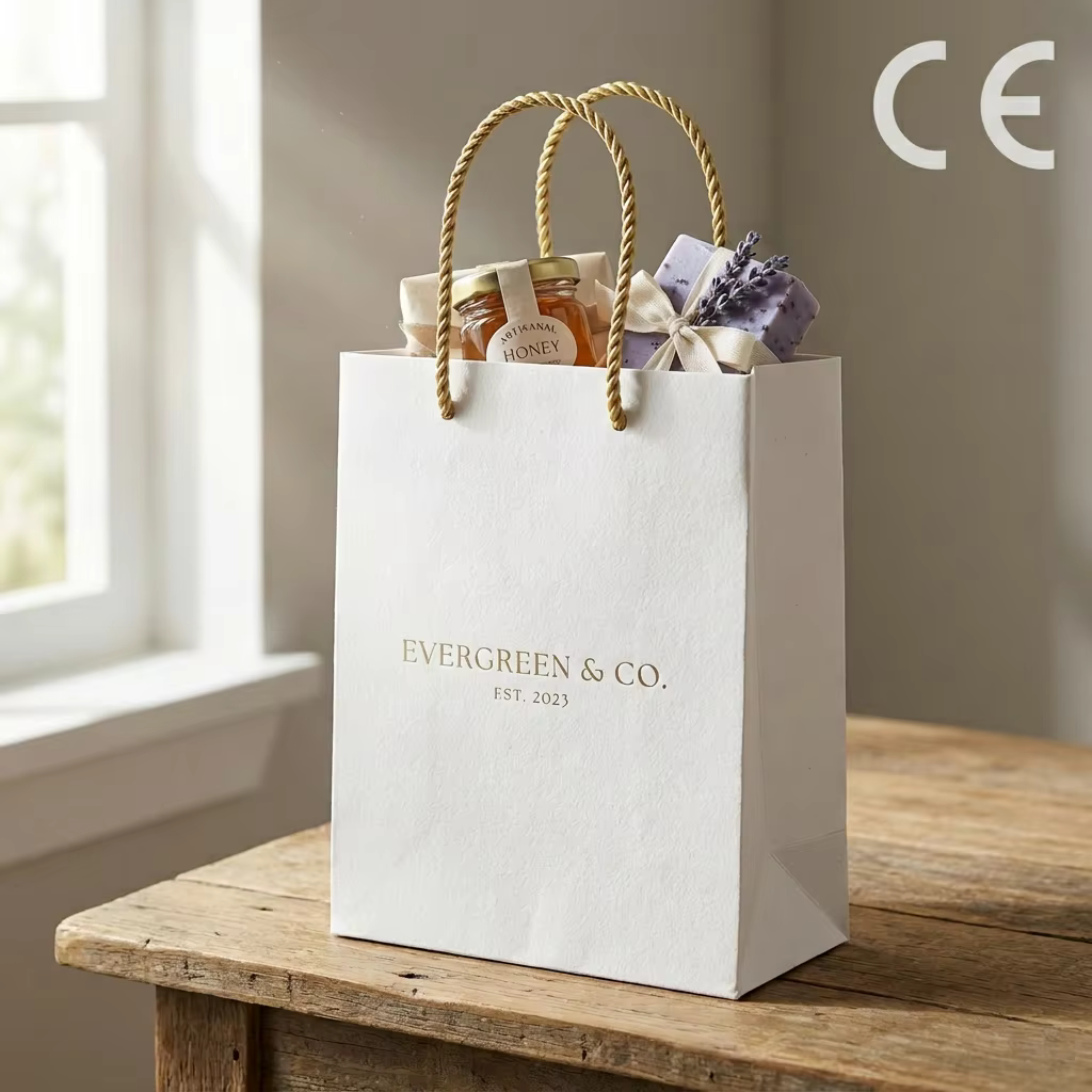 Custom for Recycled Eco-Friendly Biodegradable Art Paper Gift Bag Luxury White Shopping Tote Ribbon Lamination Logo Packaging